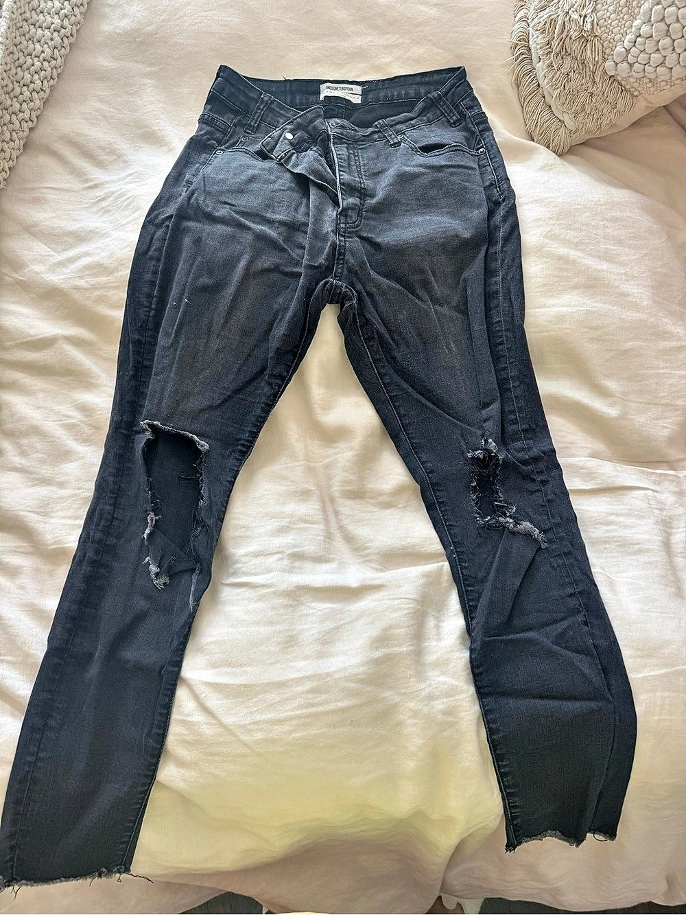 One Teaspoon High Waist Freebird Jeans Distressed Black Waist 29